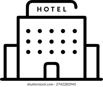 Hotel Building Icon with Sign - Accommodation and Lodging Facility Symbol for Travel, Tourism, Hospitality Industry, and Reservation Booking Applications