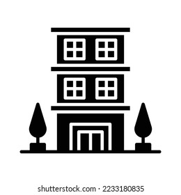 plantilla de diseño vectorial de icono de construcción de hotel en fondo blanco