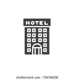 Hotel building icon vector, filled flat sign, solid pictogram isolated on white. Symbol, logo illustration.