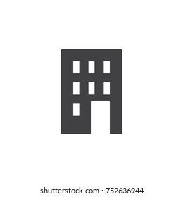 Hotel building icon vector, filled flat sign, solid pictogram isolated on white. House flats symbol, logo illustration.