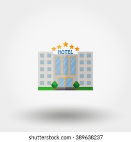 Hotel. Building. Icon for web and mobile application. Vector illustration on a white background. Flat design style.