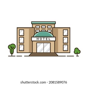 Ilustración del edificio del hotel en diseño plano