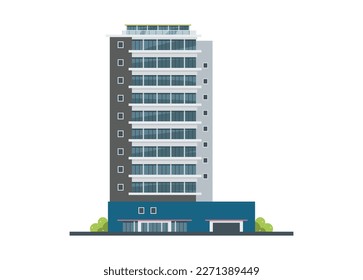 Edificio de hotel con gran sótano. Ilustración plana simple.
