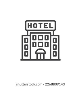 Hotel building line icon. linear style sign for mobile concept and web design. Hotel outline vector icon. Symbol, logo illustration. Vector graphics