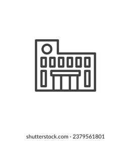 Icono de la línea de construcción del hotel. signo de estilo lineal para concepto móvil y diseño web. Hotel, icono del vector contorno del motel. Símbolo, ilustración del logotipo. Gráficos vectoriales