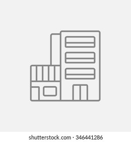 Icono de la línea de construcción de hoteles para web, móviles e infografías. Icono vector de gris oscuro aislado en fondo gris claro.