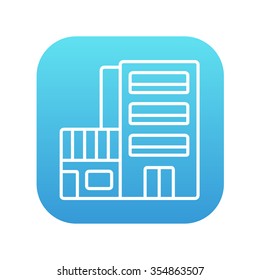 Hotel building line icon for web, mobile and infographics. Vector white icon on the blue gradient square with rounded corners isolated on white background.