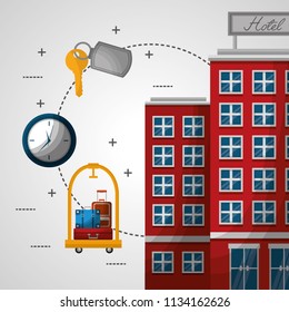 hotel building hotel luggage trolley clock time