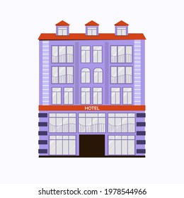 Hotel building on white background. Vector illustration 