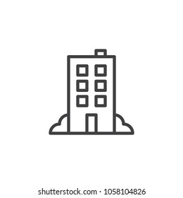 Hotel building outline icon. linear style sign for mobile concept and web design. Office building simple line vector icon. Symbol, logo illustration. Pixel perfect vector graphics