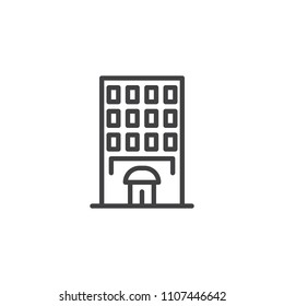 Hotel building outline icon. linear style sign for mobile concept and web design. Motel building simple line vector icon. Symbol, logo illustration. Pixel perfect vector graphics