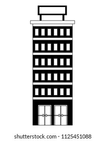 hotel building with placard on roof