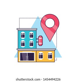 hotel building place with pin pointer