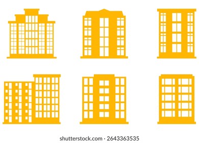 Hotel Building Silhouette Icon Set