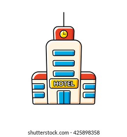 Hotel building skyscraper icon.