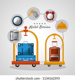 hotel building taxi and suitcase