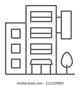 Hotel Building thin line icon, travel and tourism, apartment sign vector graphics, a linear pattern on a white background, eps 10.