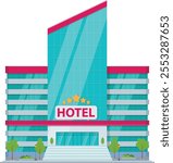 Hotel building tower in flat style, isolated on white background