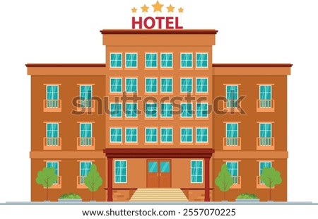 Hotel building tower in flat style, isolated on white background