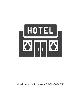Hotel building vector icon. filled flat sign for mobile concept and web design. Hotel glyph icon. Symbol, logo illustration. Vector graphics
