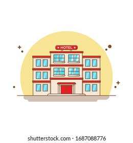 Hotel Building Vector Icon Illustration. Isolated on white background. Flat Cartoon Design Style