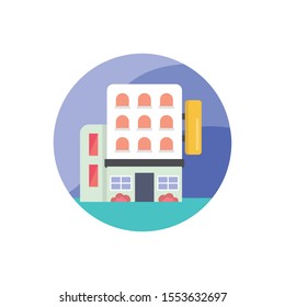 Hotel Building Vector Illustration . Hotel and Services flat icon style.