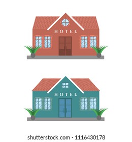 Hotel building vector illustration set