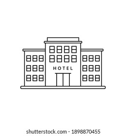 Hotel building vector illustration in simple line art design isolated on white background. Linear style of hotel icon