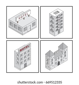 hotel buildings, Isometric image,hotel-castle vector image, flat design,