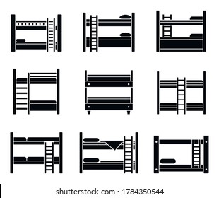 Hotel Bunk Bed Icons Set. Simple Set Of Hotel Bunk Bed Vector Icons For Web Design On White Background