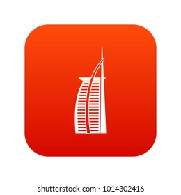 Hotel Burj Al Arab in United Arab Emirates icon digital red for any design isolated on white vector illustration