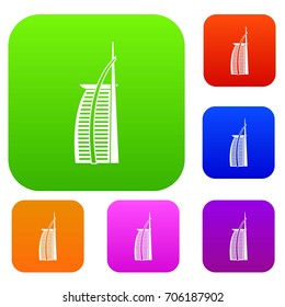 Hotel Burj Al Arab in United Arab Emirates set icon in different colors isolated vector illustration. Premium collection