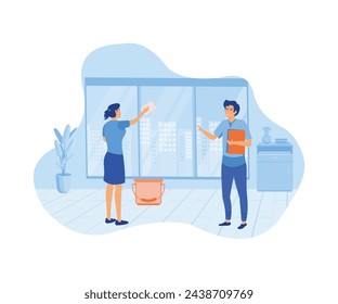 Hotel business concept. Experienced manager training staff. flat vector modern illustration 