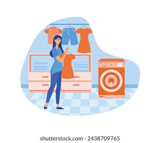 Hotel business concept. Laundry service, maid ironing guests shirt. flat vector modern illustration 