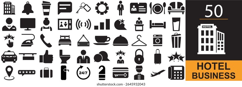 Hotel business  icons .  Vector for websites, mobile interfaces, presentations, banner, visual branding etc. Vector illustration. isolated on white and black background. EPS 10