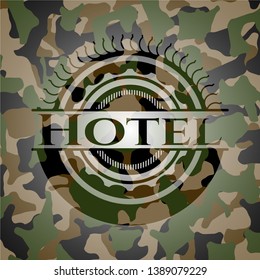 Hotel camouflaged emblem. Vector Illustration. Detailed.