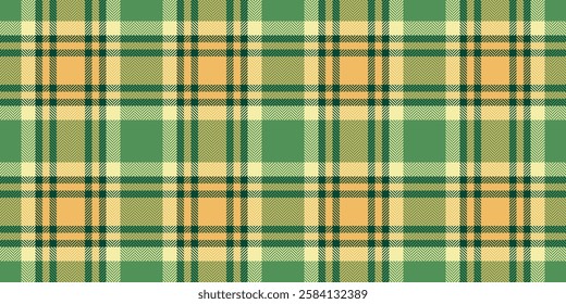 Hotel check background vector, greeting plaid seamless tartan. Service texture pattern fabric textile in amber and green colors palette.