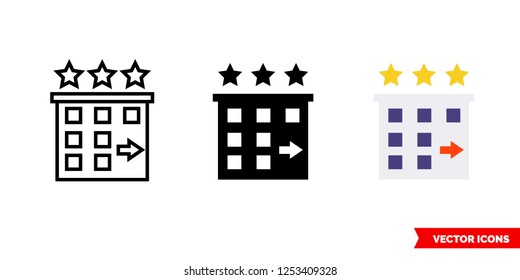 Hotel check out icon of 3 types: color, black and white, outline. Isolated vector sign symbol.