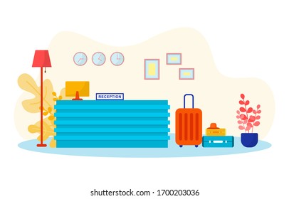 Hotel Check In Reception Desk Lobby Room Furniture Interior Illustration