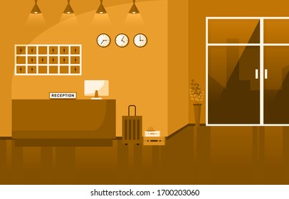 Hotel Check In Reception Desk Lobby Room Furniture Interior Illustration