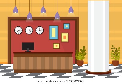 Hotel Check In Reception Desk Lobby Room Furniture Interior Illustration