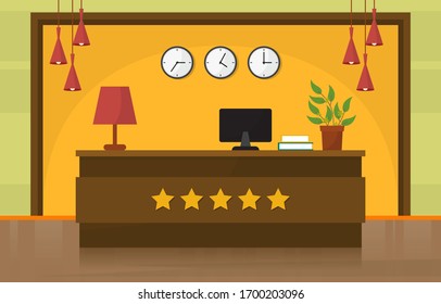 Hotel Check In Reception Desk Lobby Room Furniture Interior Illustration