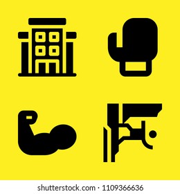 hotel, climbing, boxing and muscle vector icon set. Sample icons set for web and graphic design