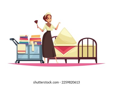 Hotel composition with doodle style human characters of hotel staff wearing classic costumes vector illustration