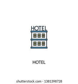 hotel concept 2 colored line icon. Simple yellow and blue element illustration. hotel concept outline symbol design