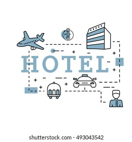 Hotel concept flat line design with icons and elements. Modern Hotel concept vectors collection.