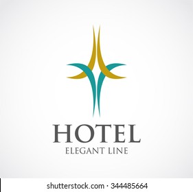 Hotel of curve decoration abstract vector and logo design or template elegant line business icon of company identity symbol concept