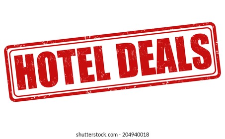 Hotel deals grunge rubber stamp on white, vector illustration