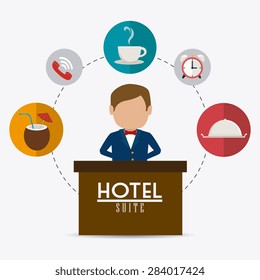Hotel design icons over white background, vector illustration.