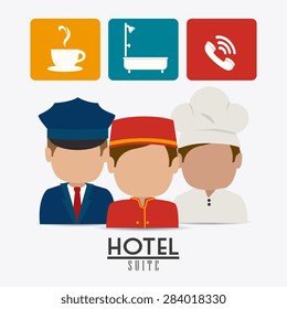 Hotel design icons over white background, vector illustration.